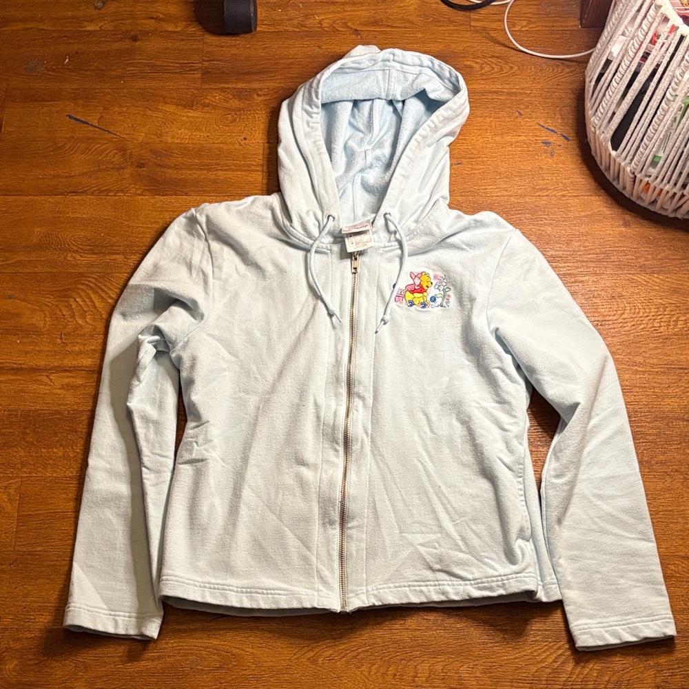 Disney store light blue Winnie the Pooh and Piglet embroidered zip up hoodie